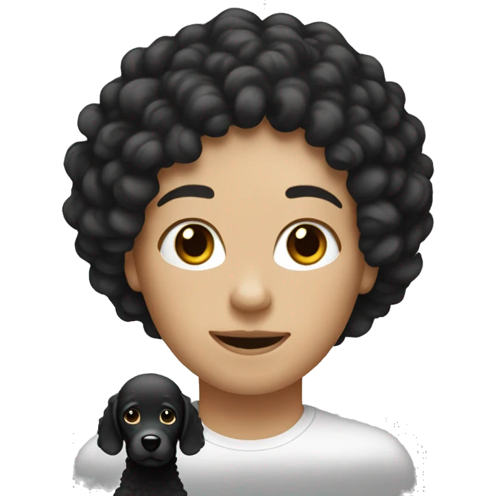 Can you make an emoji of a white woman with dark hair, a light black man and a cream poodle emoji