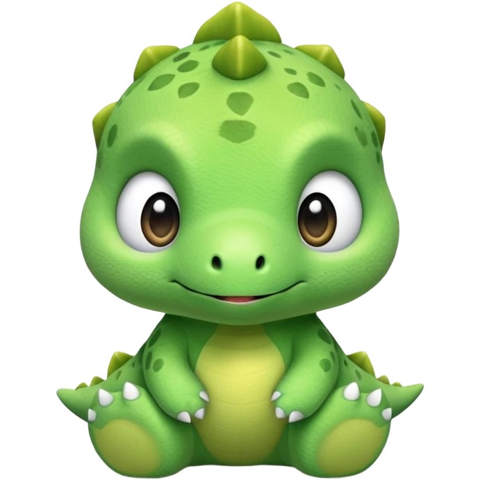 A tiny green baby dinosaur plush toy with extra large head and eyes emoji