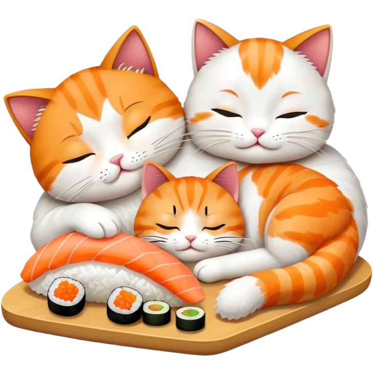 two cats sleeping eating sushi emoji