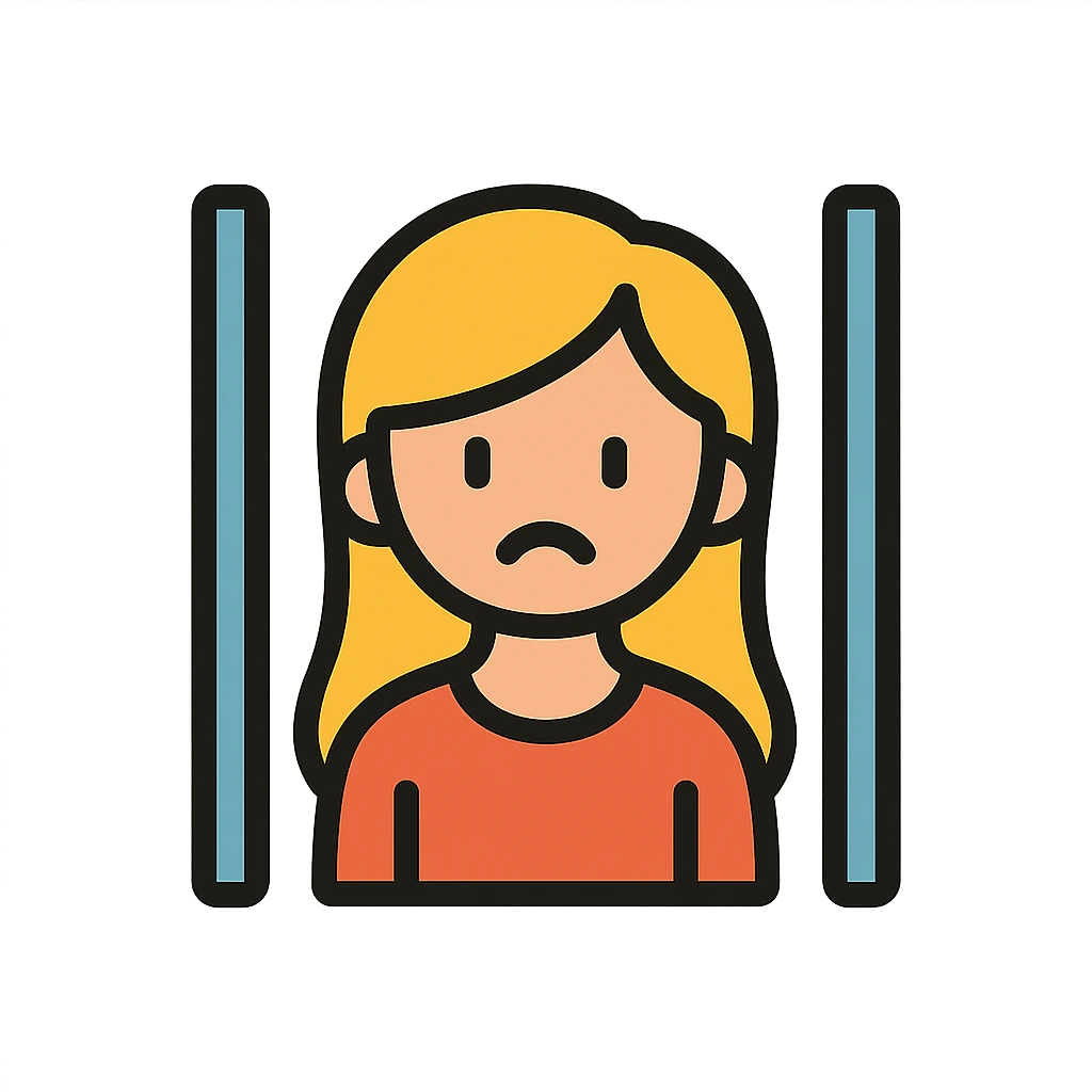 golden girl with long hair stuck behind jail bars, color outline icon emoji