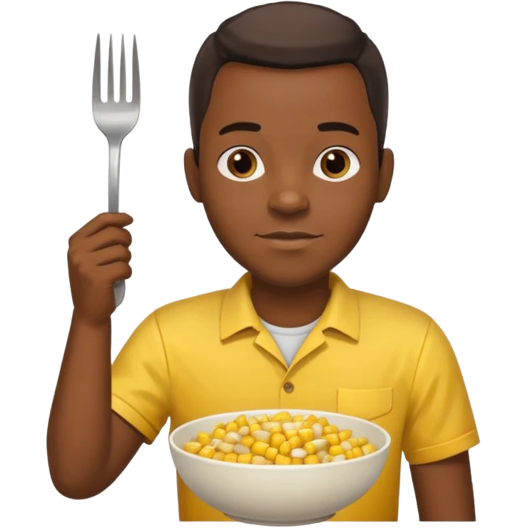 BLACK MAN WITH YELLOW SHIRT, HOLDING AN FORK AND A COOK CORN BOWL emoji