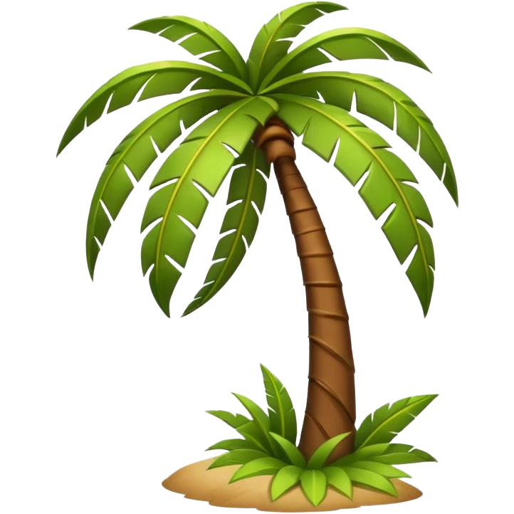 palm tree bending in heavy wind, leaves blowing dramatically, dynamic motion, emoji style, no background emoji
