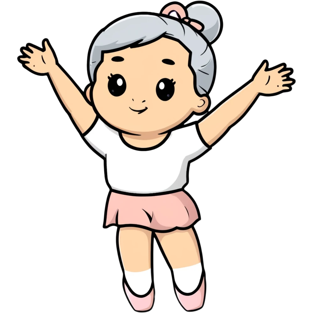 grandma in ballet shoes, arms raised emoji