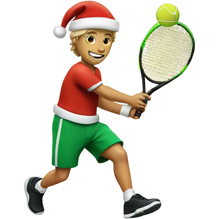 Tennis player playing tennis wearing Santa hat Caucasian emoji