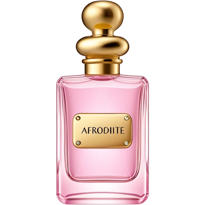 rectangle perfume light pink liquid gold cylinder cap written Afrodite by Yasmin BEAUTY emoji