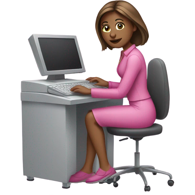 a woman working on the computer all in pink emoji