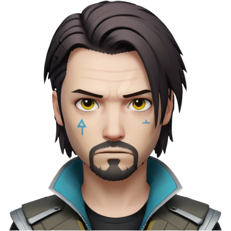 Jony Silverhand from Cyberpunk 2077, close-up portrait, intense expression emoji