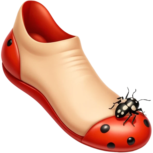 showing a cartoon human foot stepping on a small bug (like a ladybug), slightly squished but cartoonish, no violence, playful Apple emoji style emoji