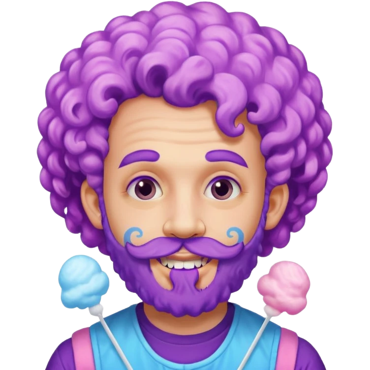 very colorful puffy violet curly haired man just beard  no mustache made out of cotton candy wearing teeth-braces and excessive face tattoos just face  emoji