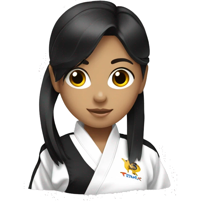 girl with black hair wearing a taekwondo dobok with white belt emoji