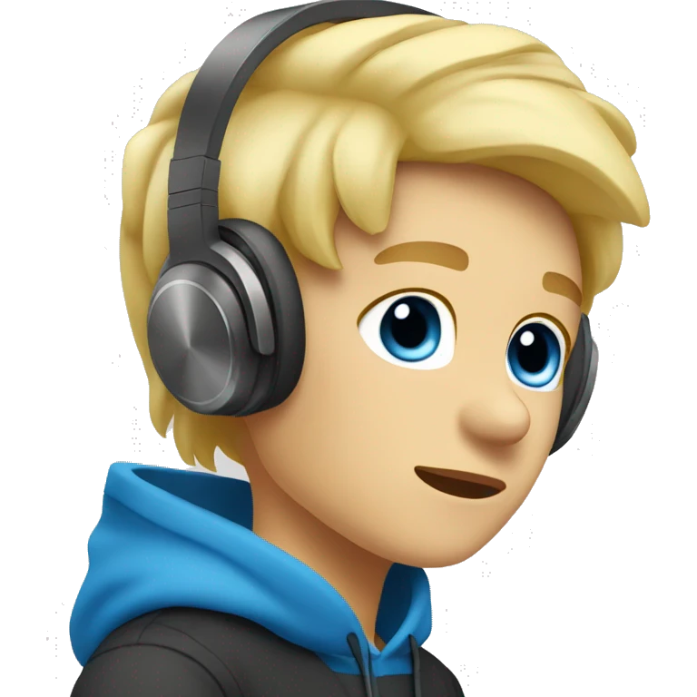 boy blue eyes blonde hair listen music with headphones emoji