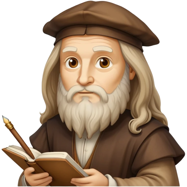 cinematic-realistic-leonardo-da-vinci-portrait-emoji,-depicted-as-the-quintessential-renaissance-polymath-with-deep,-thoughtful-eyes,-a-flowing-beard,-and-a-quill-or-sketchbook-in-hand.-the-scene-is-illuminated-with-warm,-classical-light emoji