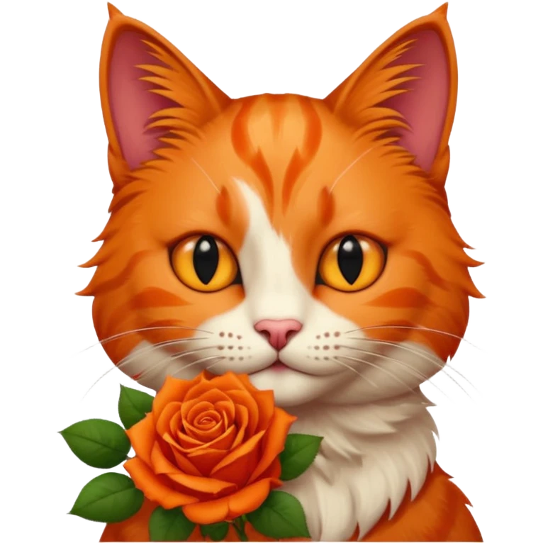 Male cat holding red flowers emoji
