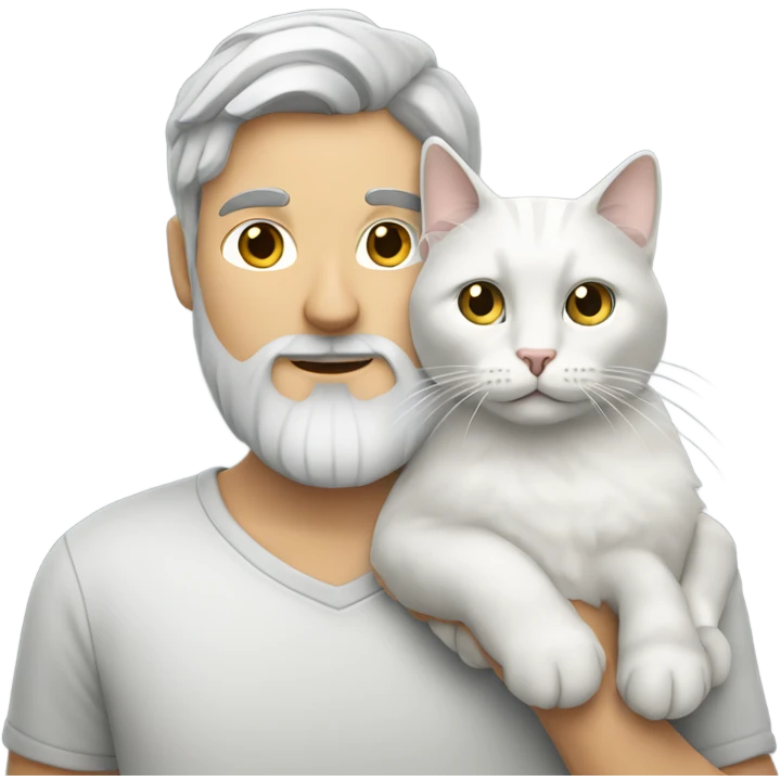 White Guy with beard holding white/gray cat emoji