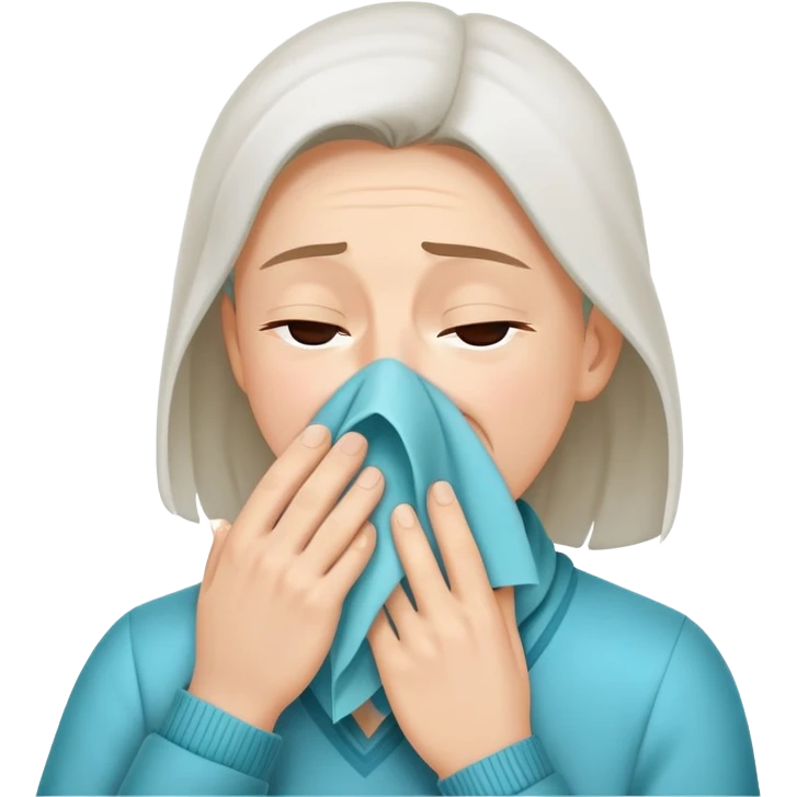 person sneezing into a handkerchief, simple and expressive, cheerful emoji