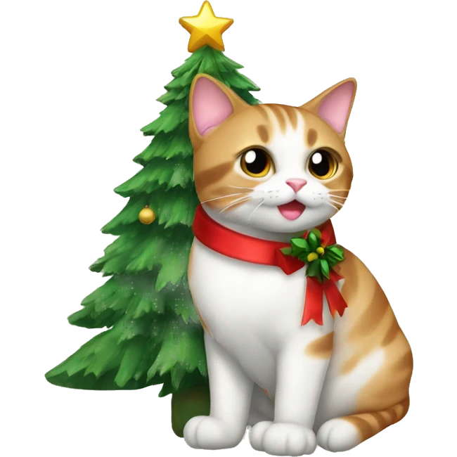 cat with christmas tree and ribbo emoji