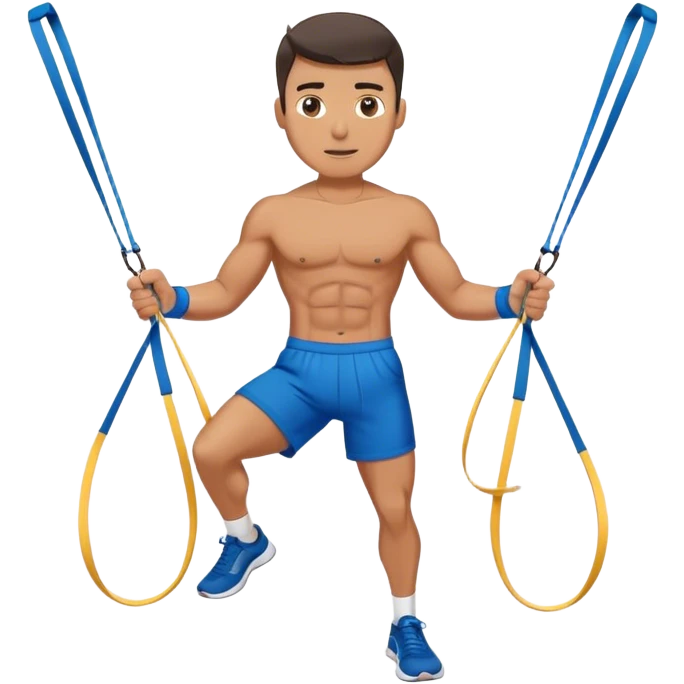 fit man with blue shorts resistance bands exercises emoji