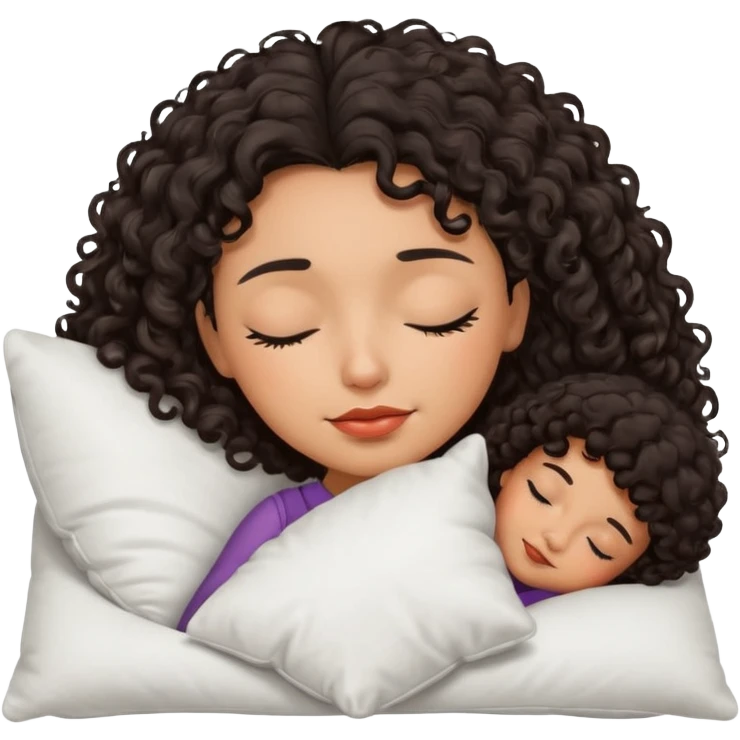 Sleeping Spanish girl on white pillow dark curly hair mixed skin emoji