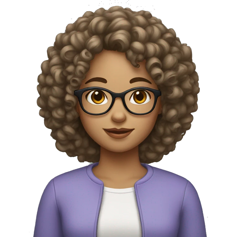 Girl with curly hair and glasses skin tone should be white and hairs should be black emoji