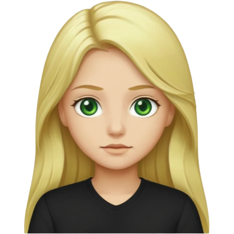 Long blonde hair with green eyes and black shirt emoji
