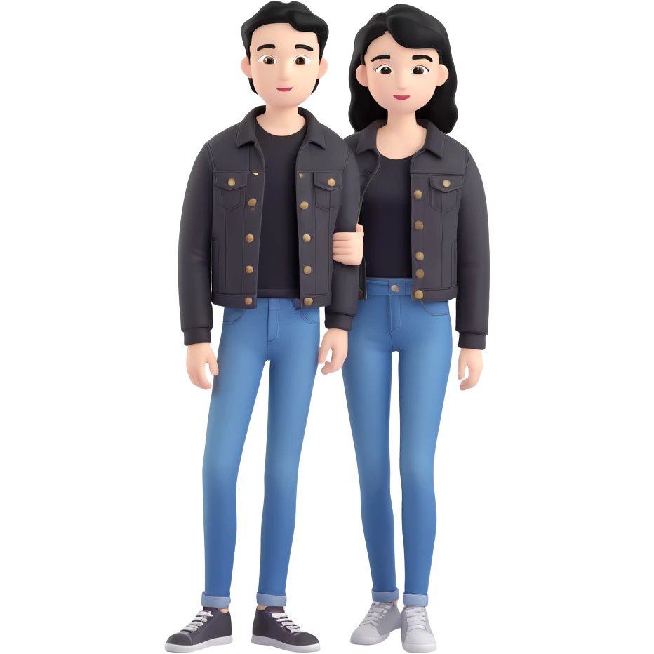 3D emoji Microsoft style, young man with black hair, wearing black t-shirt and black denim jacket, based on photo reference emoji