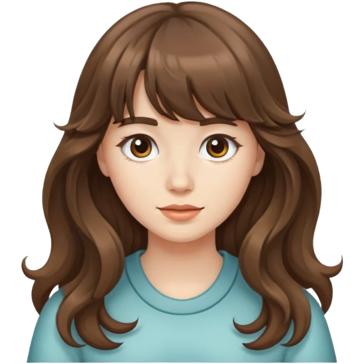 Wavy girl with bangs, brown hair with and white skinned girl long hair emoji