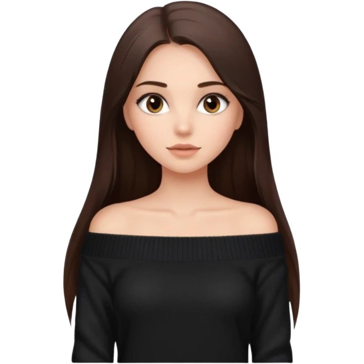 красивая девушка брюнетка, накрашенная с ресницами, с длинными прямыми волосами, в темно-коричневой кофте со спущенными плечами emoji