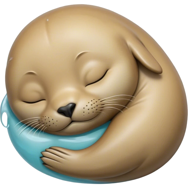 Meme-Worthy cute Sleeping Seal Portrait Emoji, Head resting peacefully with a contented smile, showcasing a luxuriously smooth, glossy form and eyes gently closed in serene slumber, Simplified yet hilariously adorable features, highly detailed, glowing with a soft, drowsy ocean light, high shine, relaxed and utterly lovable, stylized with an air of playful laziness, bright and heartwarming, soft glowing outline, capturing the essence of a sleeping seal that feels destined to become the next viral sensation of adorable rest! emoji