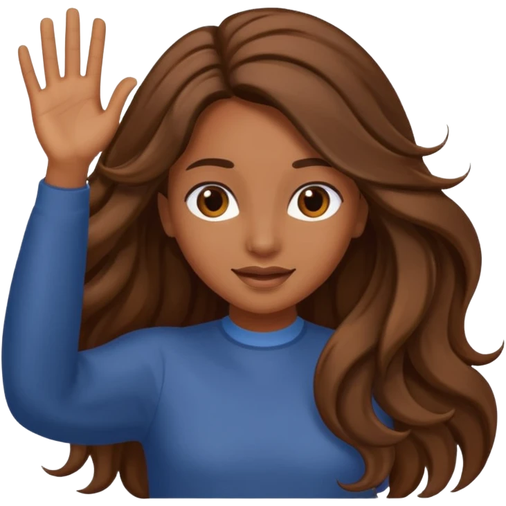 Brown girl with long hair waving emoji