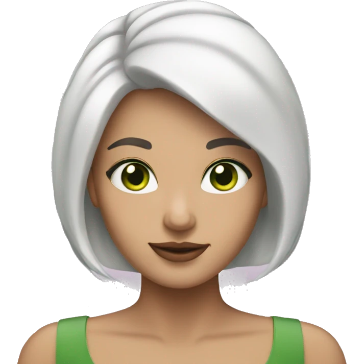 woman with white hair with pink tips.  She has green eyes. emoji