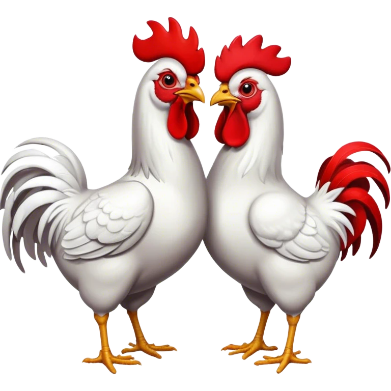 rooster and hen with heart emoji
