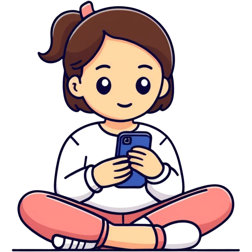 A cartoon-style sticker of a girl sitting in a phone with the text "Доделаем завтра." Use the provided photo as a reference for the character. Add a white outline to the sticker. Style the text to match the cartoon style. emoji