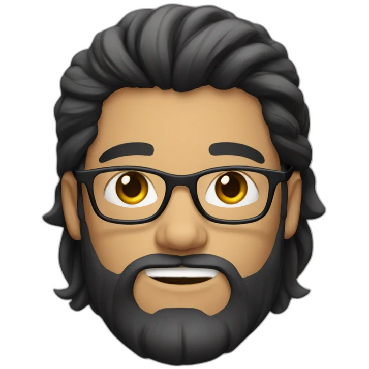 young white man with long black straight hair with big beard and glasses emoji