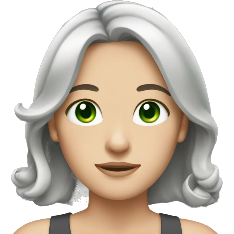 White woman with green eyes and shoulder length bows and gray hair emoji