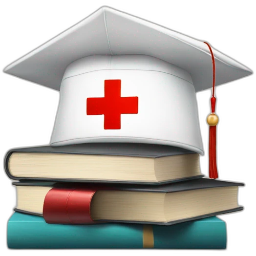 White Student cap with red medical cross On a stack of books emoji