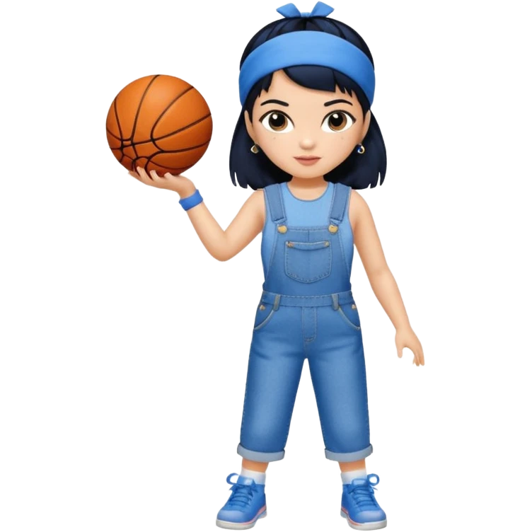 generate a pretty bratz that looks like Kajol Devgn\ bollywood actress
 Wearing  denim overalls with short blackhair and a blue hairband. Carrying a basketball emoji