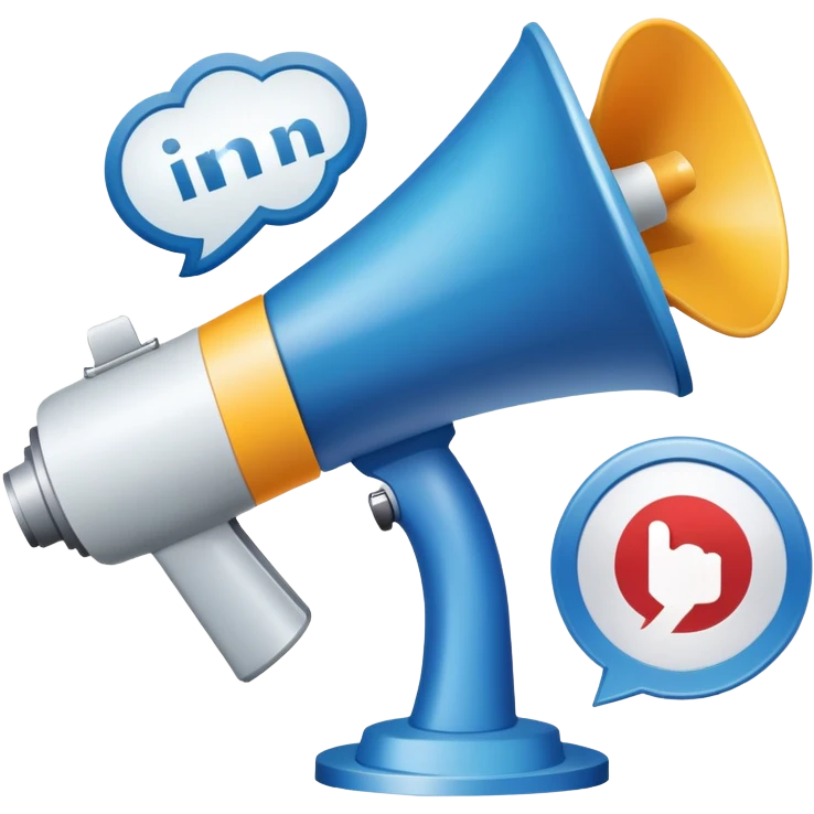 An icon featuring a megaphone, a press release, and a social media icon, symbolizing advertising and public relations. The design includes a billboard and communication network lines, representing brand promotion and media outreach. Transparent background highlights the power of communication. emoji