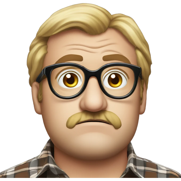 Bubbles (Trailer Park Boys):
A lovable, quirky character with thick, oversized glasses that magnify his wide, expressive eyes. Dressed in a well-worn plaid shirt, Bubbles has an innocent, curious gaze and a distinct pout emoji