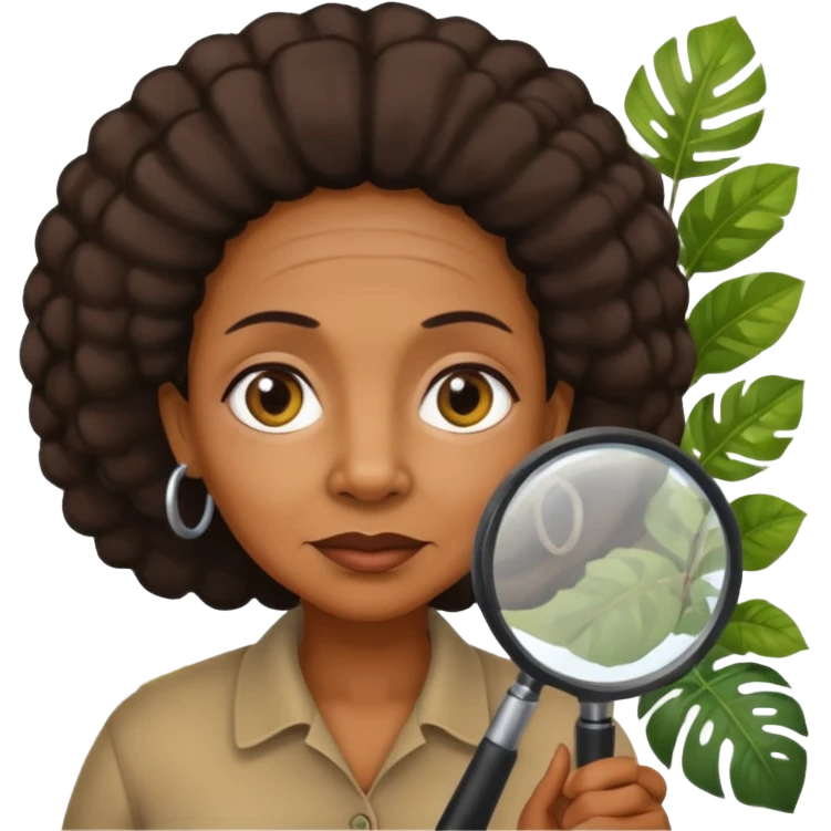 an old black woman with jungle and magnifying glass emoji