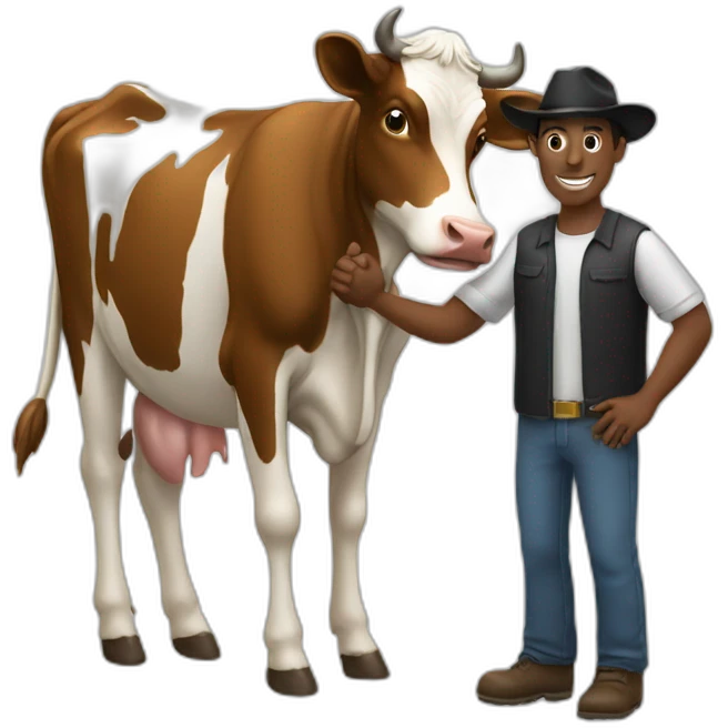 Men shaking hand with cow emoji