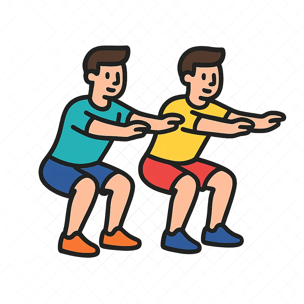 two male gym buddies doing squats together, modern and easy to understand icon style emoji