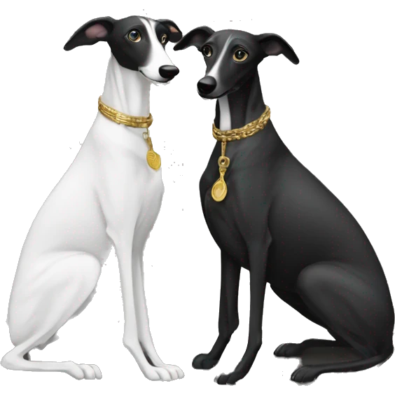 Two aristocrat dog black and white galgo kiss at our old money house  emoji
