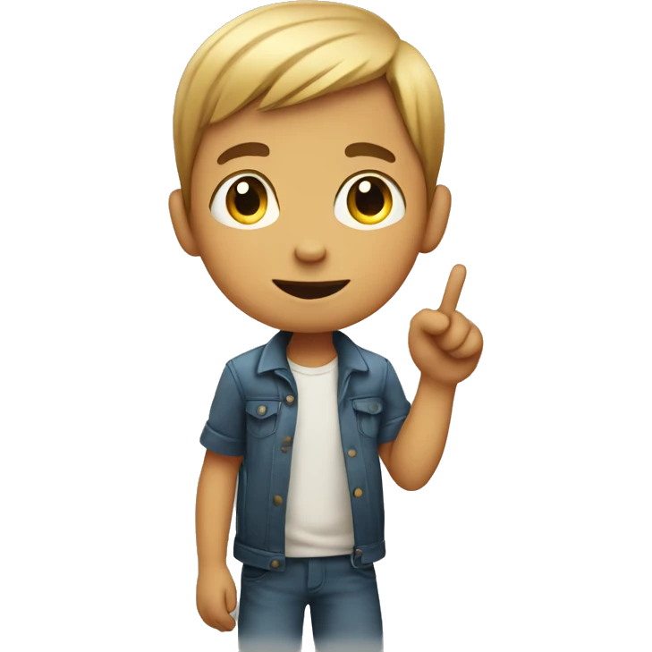 young boy raising his finger to talk emoji