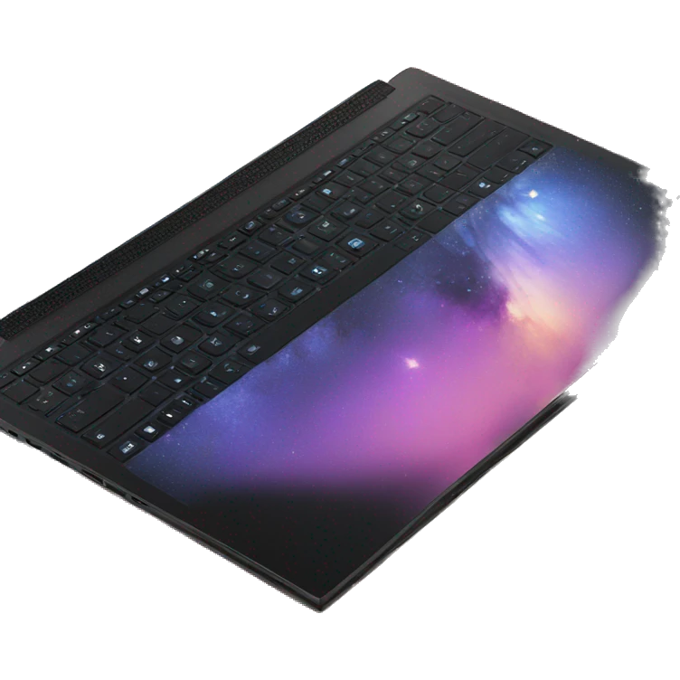 black laptop front with galaxy wallpaper emoji