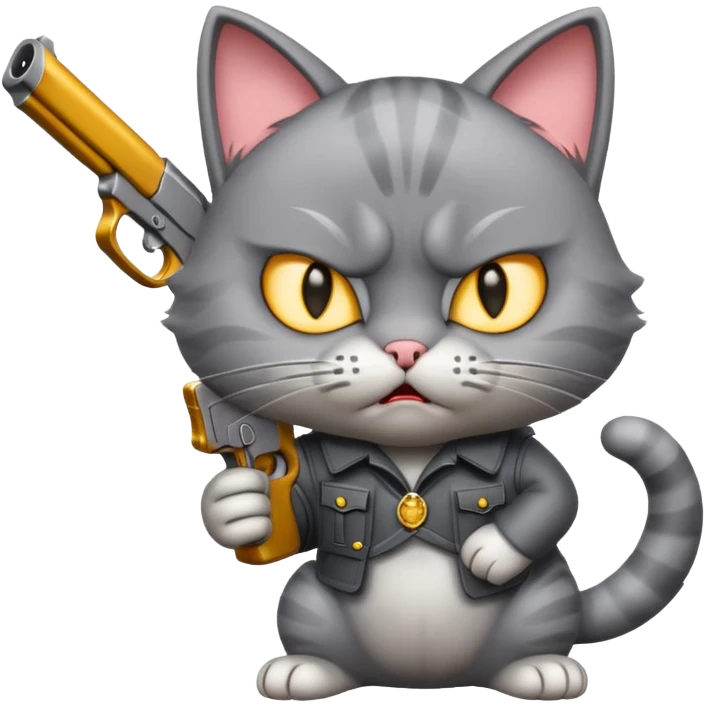 Cat with a fake gun pointing at you and angry  emoji