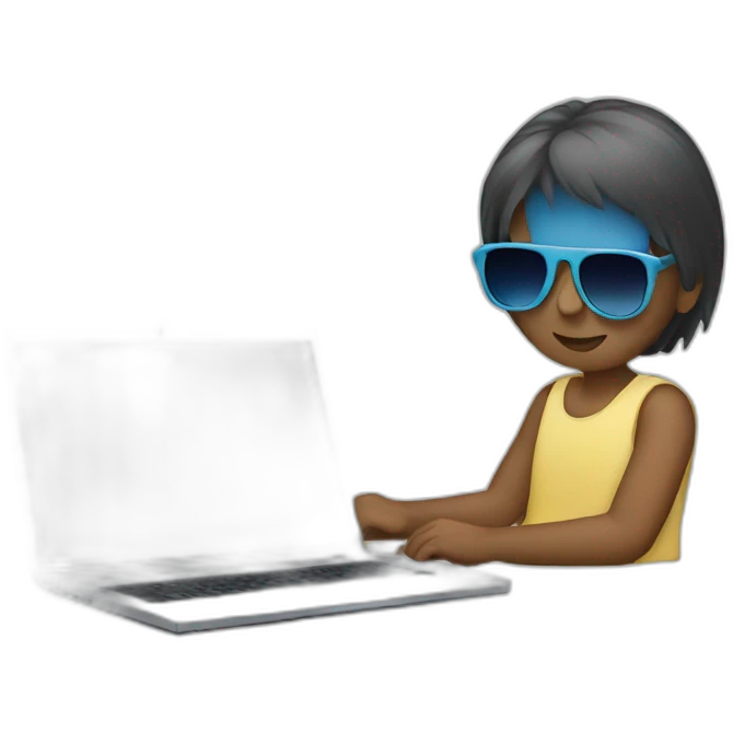 person using a laptop with sunglasses emoji