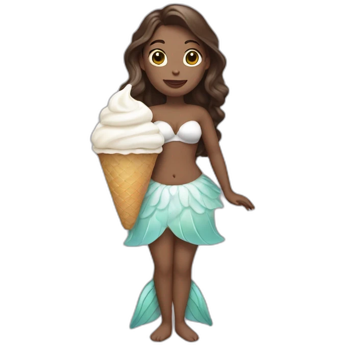 full body white mermaid with brunette hair eating ice cream emoji