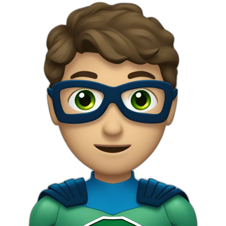chico con antifaz de superheroe, traje azul marino haciendo la seña del corazón coreanoy los ojos del antifaz color verde y no se le ven los ojos emoji