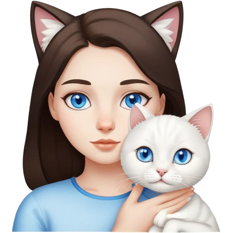 White brunette girl and white cat with blue eyes  emoji