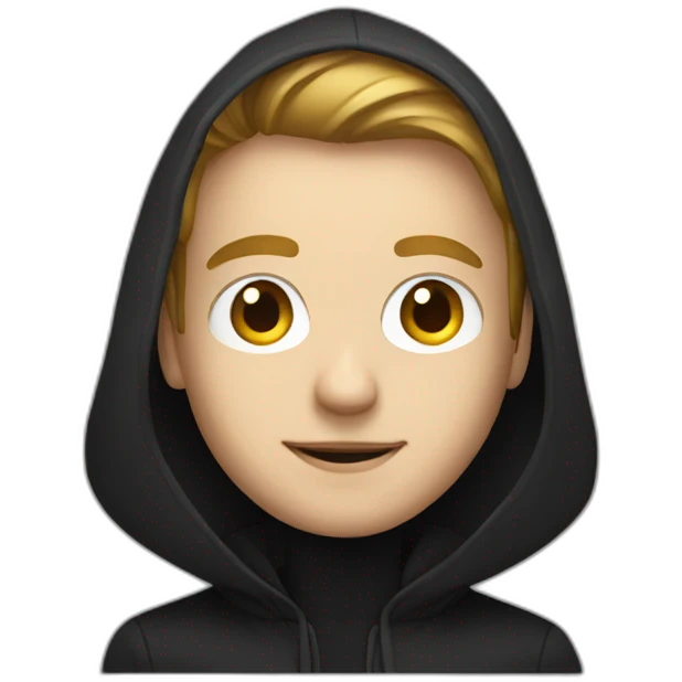Young white developer with a black hood behind his laptop emoji